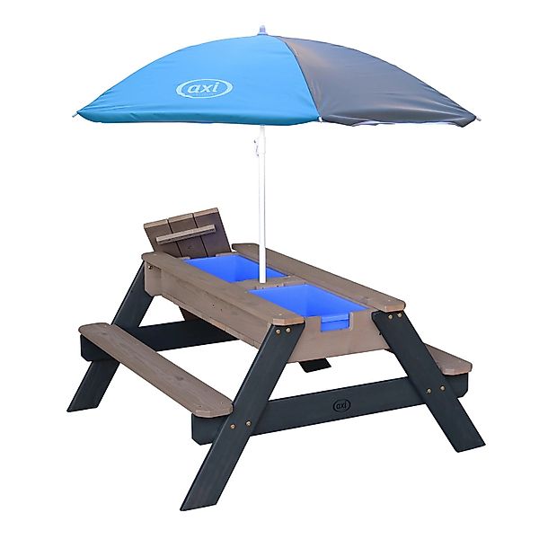 Axi Sand und Wasser Picknicktisch Nick Grau mit Sonnenschirm Blau Grau günstig online kaufen
