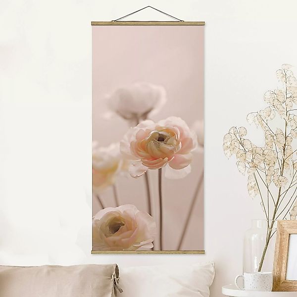 Stoffbild mit Posterleisten Zarter Strauch an Rosa Blüten günstig online kaufen