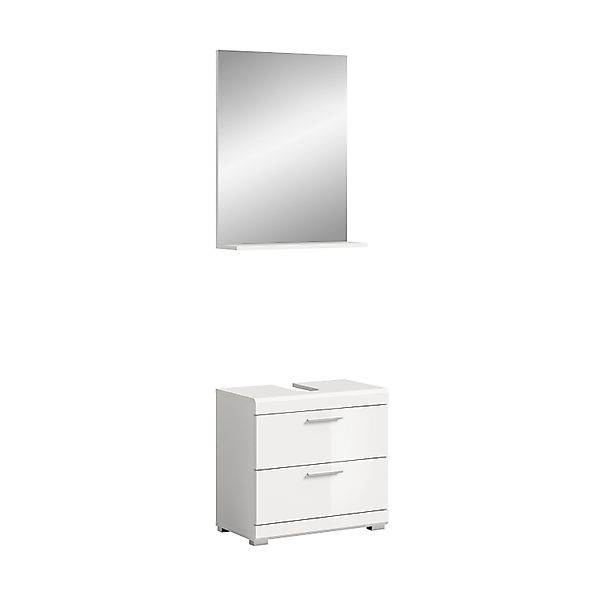 Badkombination 2-teilig mit Spiegel 60 x 191 x 34 cm Front Weiß Hochglanz F günstig online kaufen
