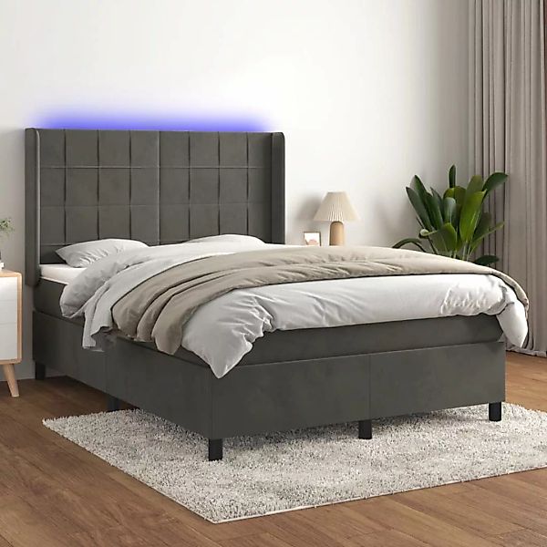 vidaXL Boxspringbett Boxspringbett mit Matratze LED Dunkelgrau 140x200 cm S günstig online kaufen