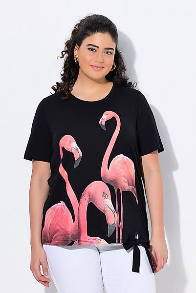 Ulla Popken T-Shirt T-Shirt Flamingo Ziersteine Rundhals Halbarm günstig online kaufen