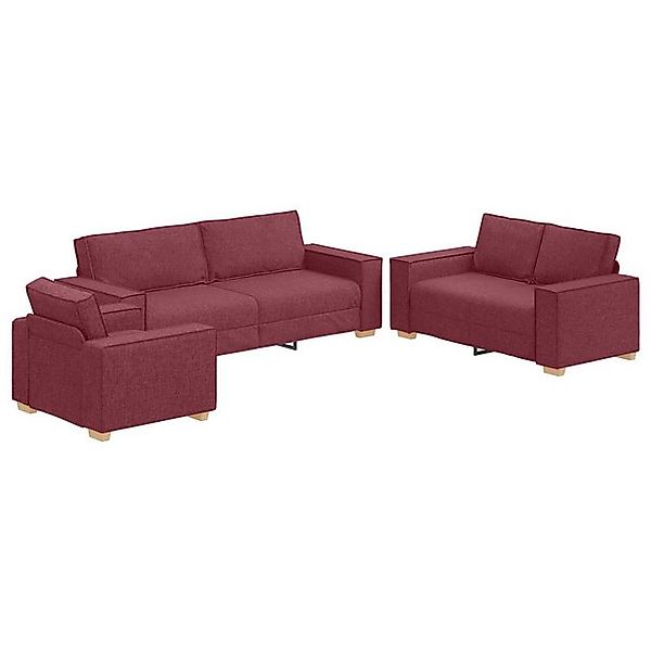 vidaXL Sofa 3-teilige Sofaset mit Kissen in Weinrot, 3 Teile günstig online kaufen