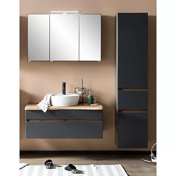 Badezimmermöbel Set in graphit mit Baumkante VIDAGO-03 inkl. Keramikbecken günstig online kaufen