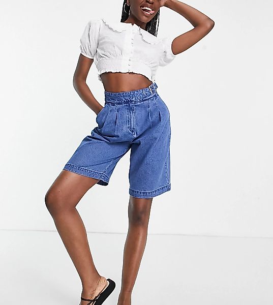 Vero Moda Tall – Kurze Culotte mit hohem Bund in Mittelblau günstig online kaufen