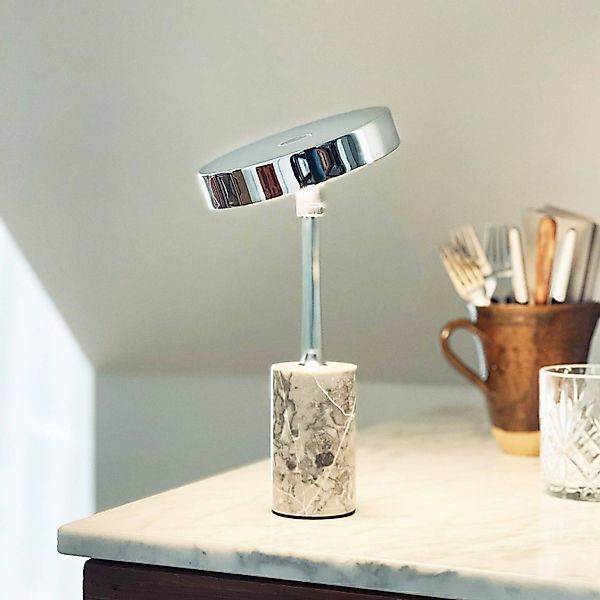 Dyberg Larsen LED-Akku-Tischlampe Starlight, chrom/grau günstig online kaufen