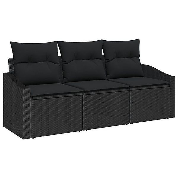 vidaXL Loungesofa 3-tlg. Garten-Essgruppe mit Kissen Schwarz Poly Rattan, 3 günstig online kaufen