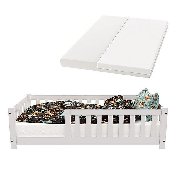 Juskys Kinderbett Naya, 80x160 cm Bodenbett, Holz, mit Matratze, Rausfallsc günstig online kaufen