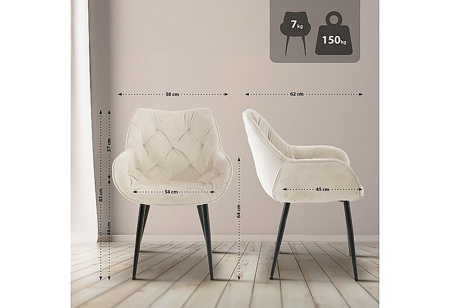 CLP Esszimmerstuhl Tanna Samt (2er Set, 2 St), mit Armlehnen und 4-Fuß Meta günstig online kaufen