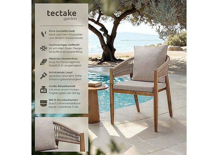 tectake Gartenstuhl Balkonstuhl Manacor, Ropedesign - lasiertes Akazienholz günstig online kaufen