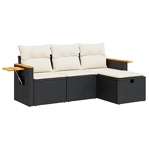 vidaXL 4-Tlg Garten-Sofagarnitur mit Kissen Schwarz Poly Rattan 3325948 günstig online kaufen