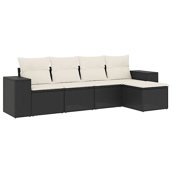 vidaXL 5-Tlg Garten-Sofagarnitur mit Kissen Schwarz Poly Rattan 3254823 günstig online kaufen