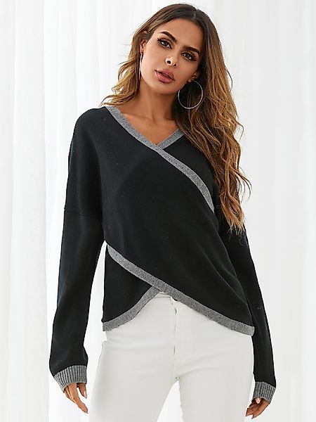 YOINS V-Ausschnitt Pullover mit gekreuzter Vorderseite günstig online kaufen