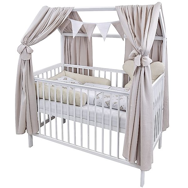 Baby-Delux Komplettbett Hausbett Babybett Komplettset Waffelpique günstig online kaufen