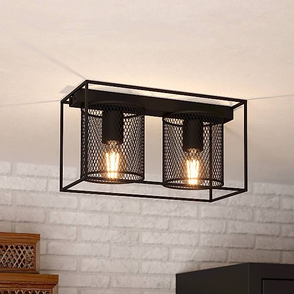 Deckenlampe Catterick, schwarz, zwei Käfigschirme günstig online kaufen
