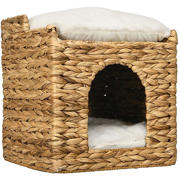 PawHut Rattan Katzenhöhle 2-Ebenen Kissen Wasserhyazinthe Braun bis 5kg   A günstig online kaufen
