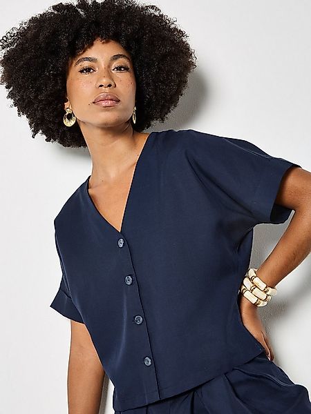 Apricot Blusentop Leichte Bluse mit V-Ausschnitt Einfarbig günstig online kaufen