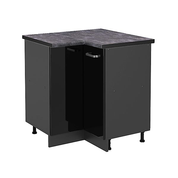 Vicco Eckunterschrank R-Line Schwarz Hochglanz/Anthrazit 76 cm AP Anthrazit günstig online kaufen