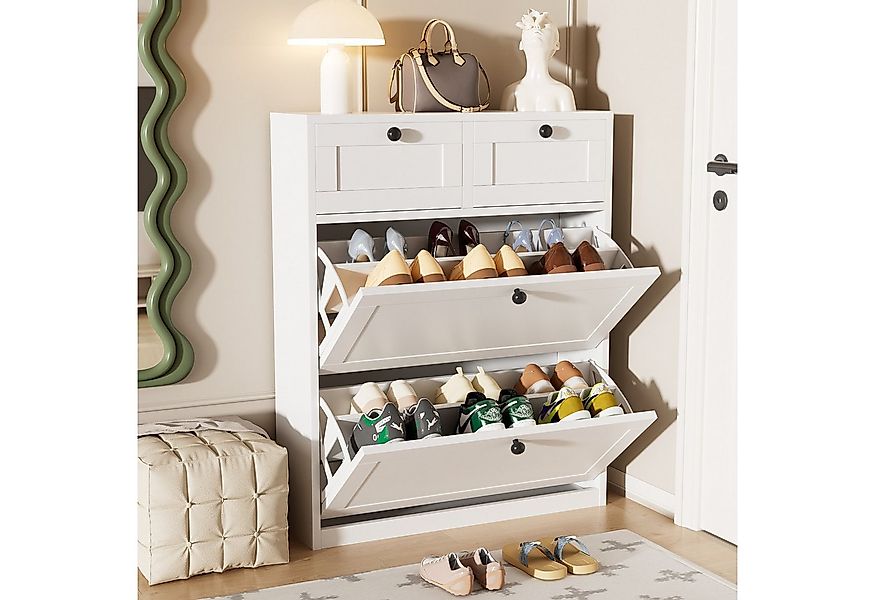 VOWNER Schuhschrank mit 2 Klappen, Einstellbarer Schmal Schuhregal, 80 x 24 günstig online kaufen