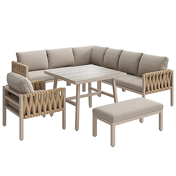 Gartenmöbelset mit Ecksofa und Tischplatte aus gehärtetem Glas, inklusive S günstig online kaufen