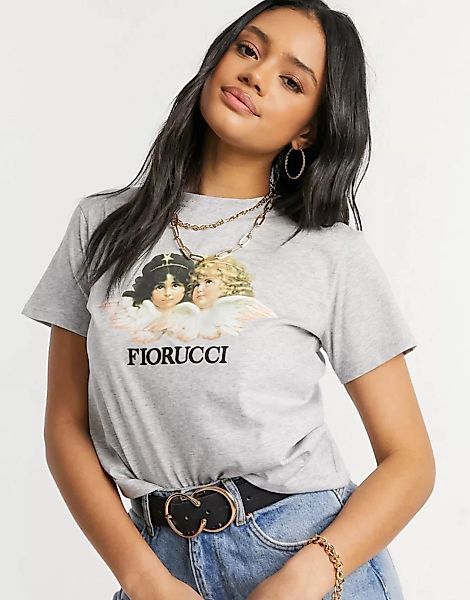 Fiorucci – Mit Vintage-Engeln bedrucktes, graues T-Shirt günstig online kaufen