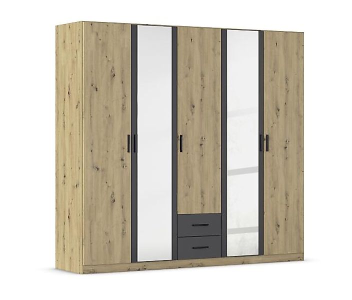 Drehtürenschrank mit Spiegel 5-türig ca. 226 cm breit Eiche Artisan / Grau günstig online kaufen