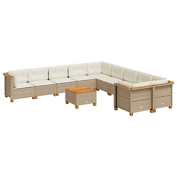 vidaXL 11-Tlg Garten-Sofagarnitur mit Kissen Beige Poly Rattan 3262051 günstig online kaufen