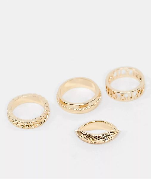 ASOS DESIGN – Goldfarbene Ringe in verschiedenen Strukturen mit ausgeschnit günstig online kaufen