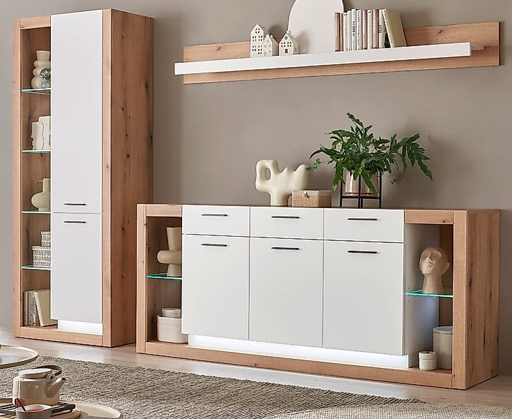 Furn.Design Wohnwand Rivian, (Wohnkombination in weiß matt und Evoke Eiche, günstig online kaufen