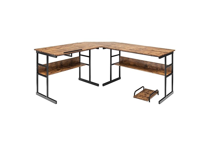 COSTWAY Eckschreibtisch, mit Stauraum, CPU-Ständer & Regal, neigbar, L-förm günstig online kaufen