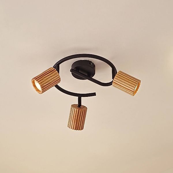 Lindby Deckenstrahler Stralino, 3-flammig, Ø31cm, Holz, GU10 günstig online kaufen