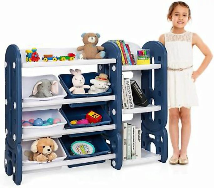COSTWAY® Kinder Spielzeugregal mit 6 Aufbewahrungsboxen und 4 Ablagen blau günstig online kaufen