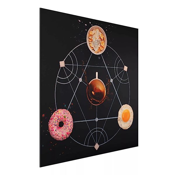 Alu-Dibond Bild Küche - Quadrat Alchemie des Frühstücks günstig online kaufen
