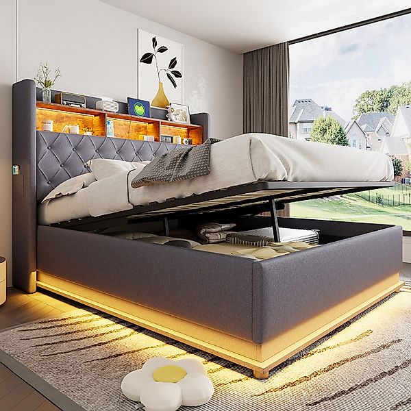 Flieks Polsterbett, LED Doppelbett 160x200cm mit günstig online kaufen