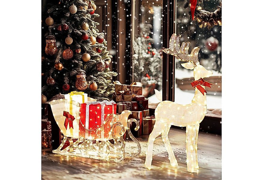 Outsunny Weihnachtsfigur LED Rentiere mit Schlitten und Geschenkboxen (Weih günstig online kaufen