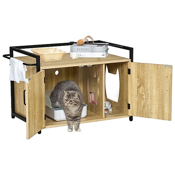 PawHut Katzenschrank toilette mit 2 Ebenen und 2 Räume, katzentoilette schr günstig online kaufen