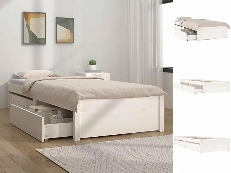 vidaXL Bettgestell Bett mit Schubladen Weiß 90x200 cm Bett Bettgestell Einz günstig online kaufen
