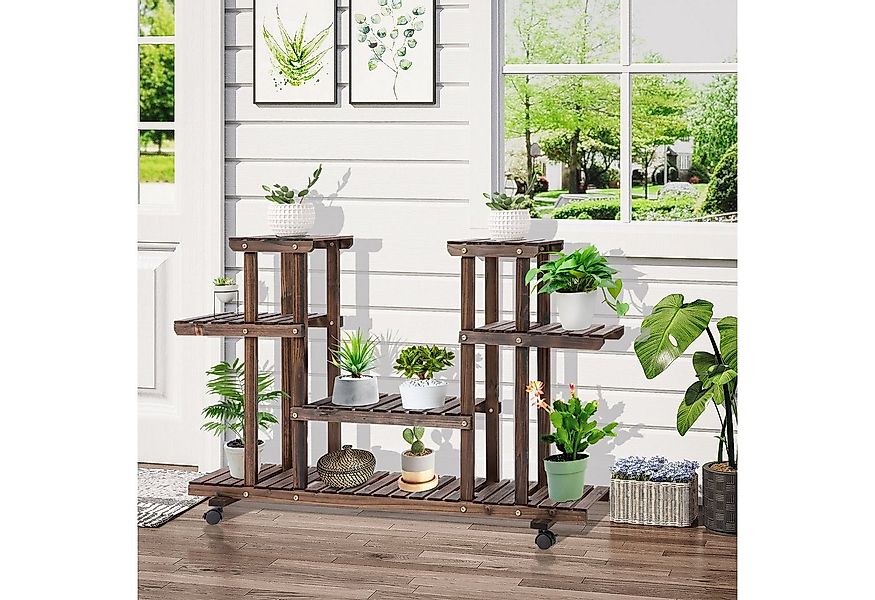 Outsunny Pflanzentreppe Vierstufiges Blumenregal, Blumentreppe, mit 4 Rolle günstig online kaufen