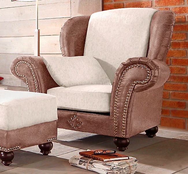 Home affaire Sessel »King George gemütlicher Ohrensessel mit Ziernägeln, mi günstig online kaufen