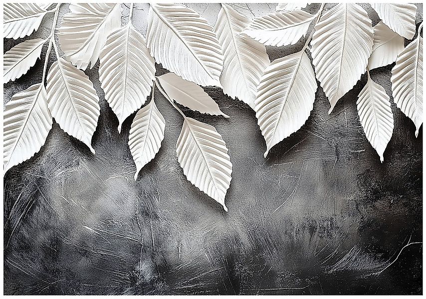 Wallarena Fototapete Blätter Grau 3D Effekt Vlies Tapete Wohnzimmer Schlafz günstig online kaufen