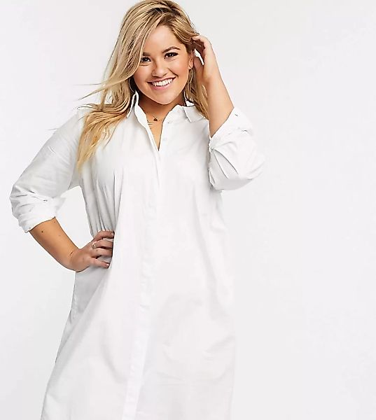 ASOS DESIGN Curve – Mini-Hemdkleid aus Baumwolle in Weiß günstig online kaufen