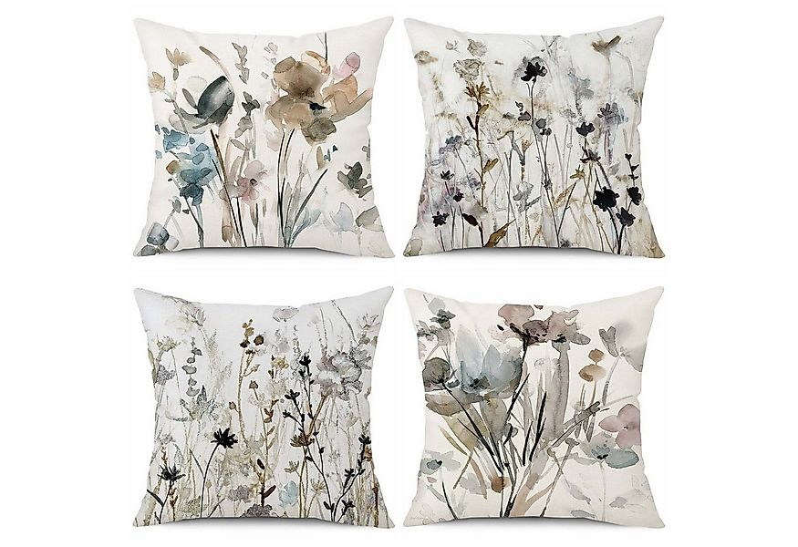 trends for living Kissenbezug 4 Set Kissenbezug 45x45cm Pflanzen Blumenmoti günstig online kaufen
