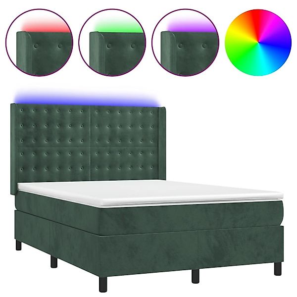 vidaXL Boxspringbett mit Matratze & LED Dunkelgrün 140x200 cm Samt 3139808 günstig online kaufen