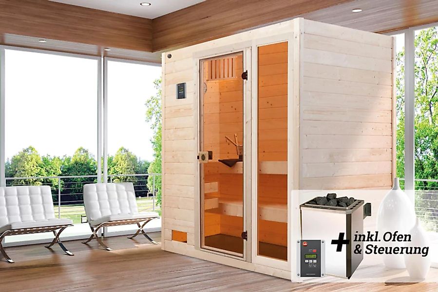 Weka Massivholz-Sauna Valida 2 Sparset 7,5 kW OS digi. Steuerung Glastür Fe günstig online kaufen