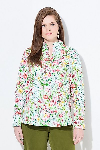Ulla Popken Longbluse Bluse Blüten Kelchkragen V-Ausschnitt Langarm günstig online kaufen