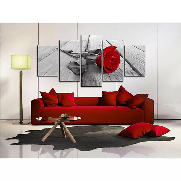 Bild auf Leinwand Rose on Wood (5 Parts) Wide Red XXL günstig online kaufen