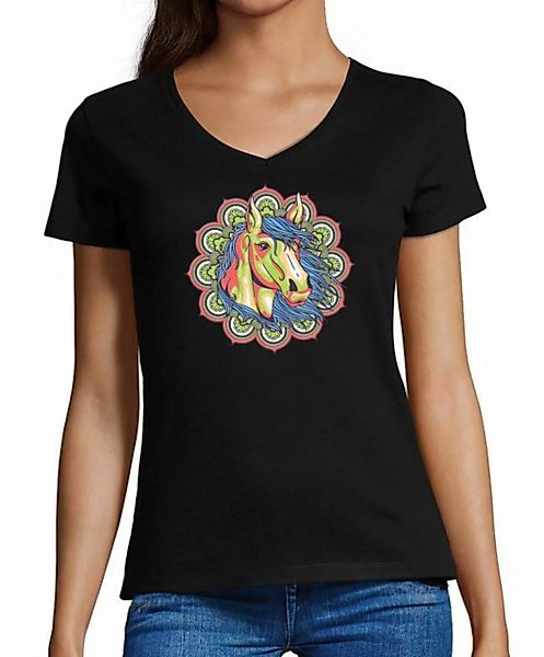 MyDesign24 T-Shirt Damen Pferde Print Shirt - Pferdekopf im Mandala Stil V- günstig online kaufen