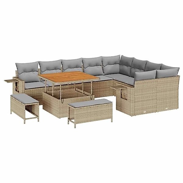vidaXL Gartensofa-Set mit Kissen 12 Stk Beige und Hellgrau Poly-Rattan 3363 günstig online kaufen