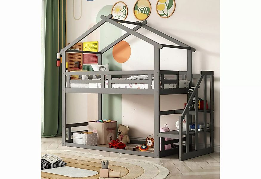 Celya Kinderbett Hausbett Etagenbett Bettgestell 90x200cm mit Sicherheitstr günstig online kaufen