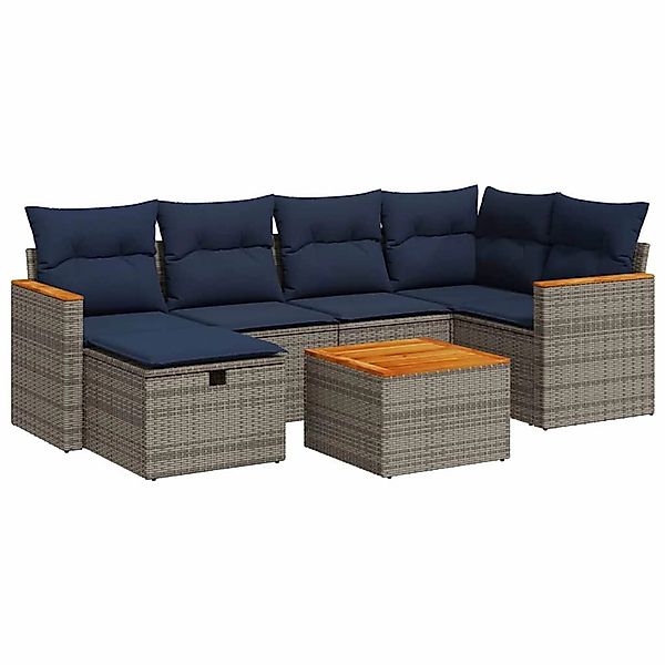 vidaXL 7-Tlg Garten-Sofagarnitur mit Kissen Grau Poly Rattan 3325925 günstig online kaufen