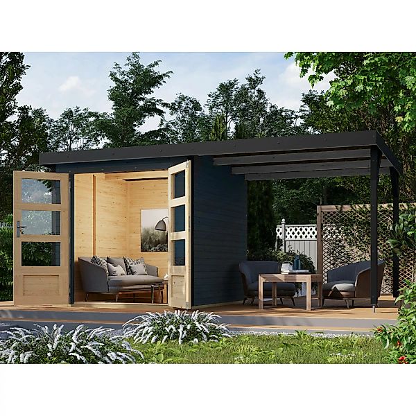 Karibu Gartenhaus Set Ernesto C Anthrazit mit Anbaudach 4,45 m² günstig online kaufen